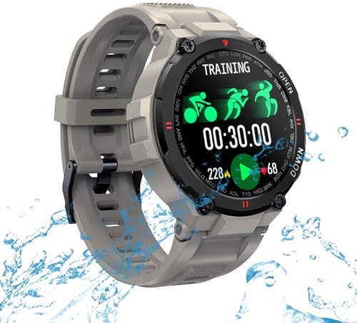 Smartwatch Damen Herren Luxus IP67 Wasserdicht Fitnessuhr Sportuhr Bluetooth-Anrufe mit 1.85''Touchscreen Herzfrequenz-Schlafmonitor 7 Tage Lange Akkulaufze Itmehrfach Sportmodi,für Android IOS.Grau