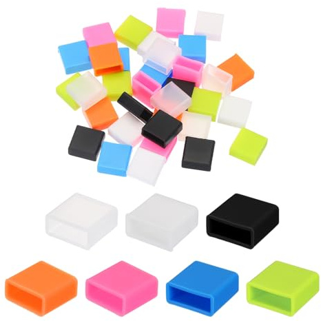 sourcing map 35pcs USB Type A Port Plugs Covers Caps Silicone Anti Dust Protector for USB Male End, Black/White/Clear/Orange/Green/Blue/Pink