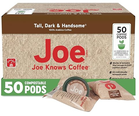 Joe Knows Coffee Tall Dark & Handsome Compostable Dark Roast Coffee Pods, 50 Count