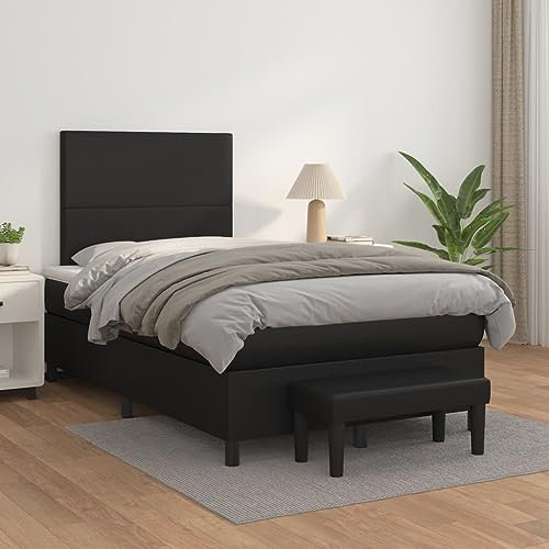Festnight Doppelbett 120x200 Boxspringbett mit Matratze Bettbank Polsterbett Bettrahmen Kunstleder Bett mit Kopfteil Verstellbar Bettgestell mit Lattenroste Boxspringbetten Schlafzimmer Schwarz