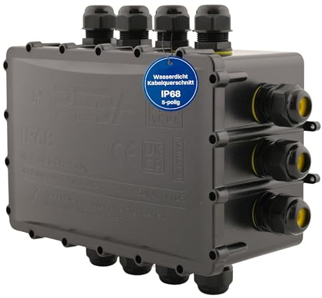 Intratec 1x Abzweigdose wasserdicht 14 Öffnungen 4-14mm Kabel – IP68 Verteilerdose außen wasserdicht für einfache Installation im Garten & Erdkabel – 289 x 208 x 112mm