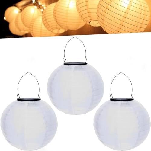 Lampions Außen Wetterfest Bunt Solar LED Laterne Warmweiß Solarlampions für Außen Hängend Lampions Solar Outdoor für Garten Hof Terrasse Hochzeit Fest Deko Hängende Gartenlaterne (20cm 3PCS/Weiß)