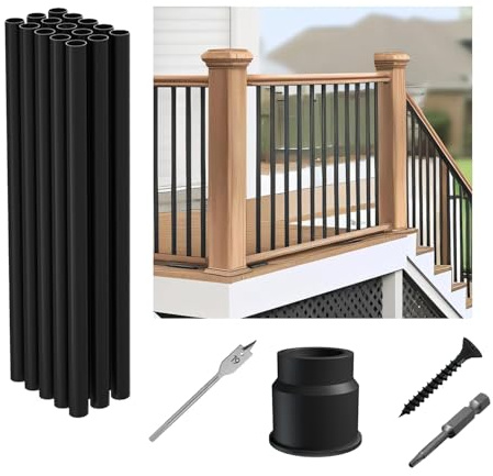 32-15Pack Aluminum Deck Balusters Hollow Round Deck Railing Spindles Matte Coated Black for Wood and Composite Deck Indoor Outdoor