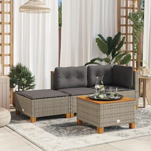 JUDYY Gartenhocker mit Kissen Grau 63,5x56x32 cm Poly Rattan, Balkon Hocker, Fusshocker Garten, Hocker Garten, Fußhocker Für Sessel, Gartenmöbel Hocker - 365912