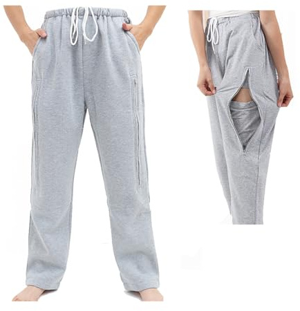 BOYUDZLTD Katheterhose für Herren/Damen, Nephrostomie-Hose, Urinbeutelhose, Foley-Katheterhose für 2 Urinbeutel, GRAU, XL