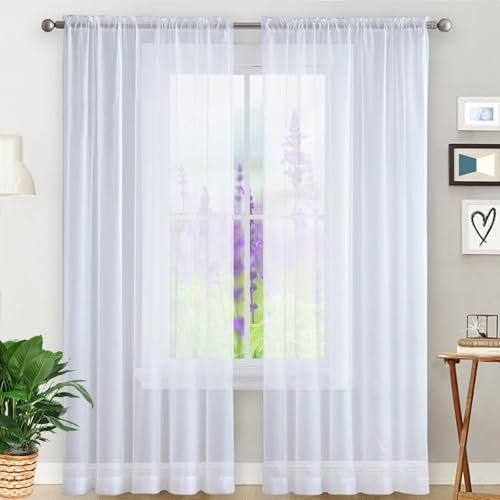 GAIFNAG Leinenoptik Voile Vorhänge 160 x 270 cm Transparent in Leinen-Optik Waschbar in Vielen Bunten Farben Schlafzimmer Ösen Thermo Vorhang für Hochzeit Fenster Wohnzimmer, Weiß