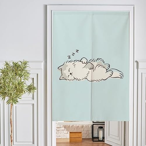 Türvorhang Hellblaue Katze Küchenvorhänge Polyester Raumteiler Vorhang Waschbar Vorhänge Kurz Küchenvorhang Langlebig Fliegenvorhang Terrassentür tür Vorhang Verdickung Vorhang Tür 80x200cm