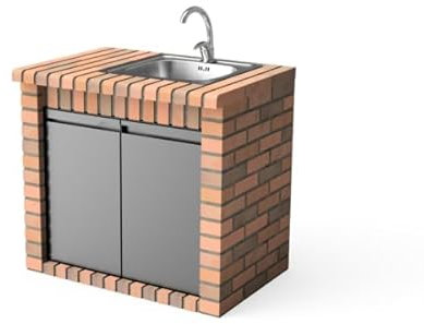 Movelar - Seitenständermodul für vorgefertigten Grill, Modell Volterra, Spüle und Wasserhahn, mit Türen (95,5 x 70 x 88 cm) - Verwendung im Freien (grau/terracota)