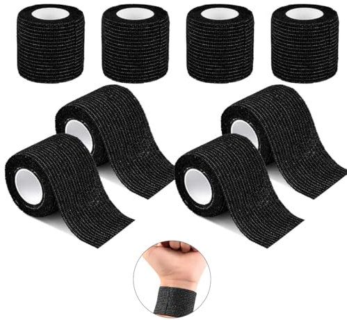 8x Rollen selbsthaftende Pflaster für die Finger,Fingerpflaster Selbsthaftend,2,5cm x 4,5m,Elastisches Tape Wasserfest,Schmutzabweisendes Pflasterband(Schwarz)