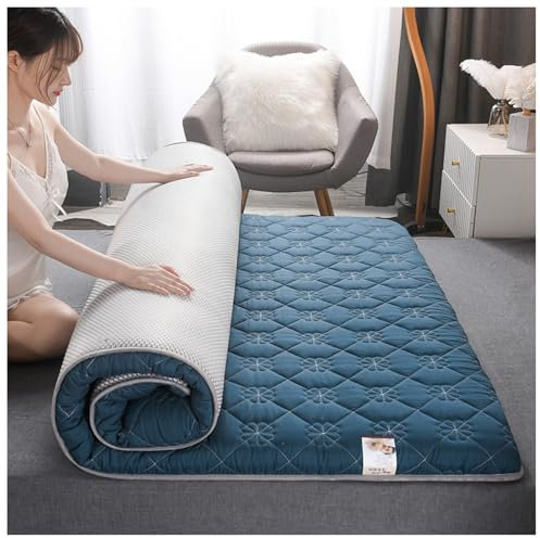 HUMAJORY Futon-Matratze, Japanische Bodenmatratze, Faltbare Rollmatratze, Matte, Isomatte, Schlafsaal, Liege, Kissen, Bett for Outdoor-Indoor-Camping, Gästeauto(Blue,120x200cm)