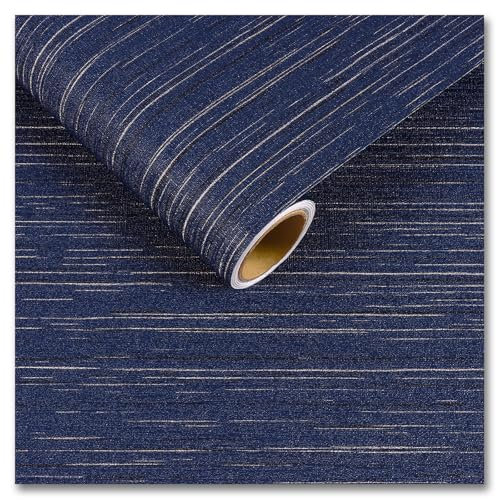 CRE8TIVE Papier Peint en Texture de Lin Bleu Papier Adhesif pour Meuble Papier Peint Autocollant Bleu Foncé 30cm x 200cm Vinyle Adhesif Impermeable Papier Adhesif pour Meuble Cuisine Salon Chambre