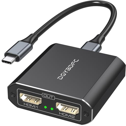 DGYBDFC USB C auf Dual HDMI Adapter 1 in 2 Out Extended Display Dual Monitore USBC auf 2 HDMI Splitter 4K 60HZ für Laptop mit USBC zu USBC Kabel (Nur unter Windows Wird MST unterstützt)