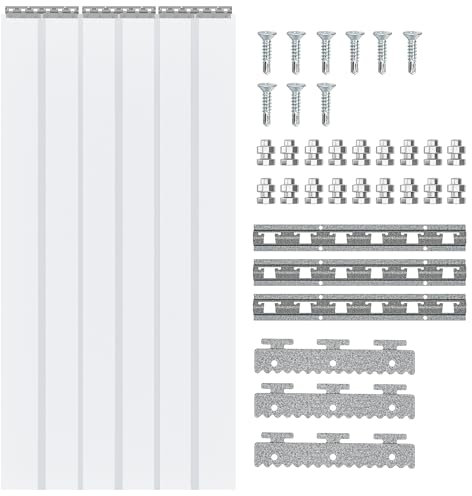 bimiti 6 tende a lamelle in PVC, 90 x 200 cm, trasparenti, a righe, in PVC, antivento, impermeabile, per interni, negozi, supermercati, celle frigorifere