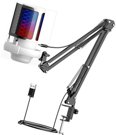 1 Set Computer Gaming Microphone USB Computer Recording Microphone Streamer LED Light Adjustable Function