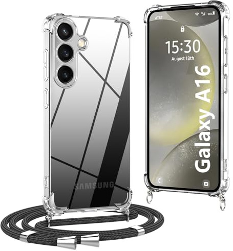 OLEPHY Handykette für Samsung Galaxy A16 5G/4G Hülle mit Band, Schwarz | Necklace Hülle mit Band, Handyhülle zum Umhängen, Soft Transparent Case mit Kordel, Stoßfeste Schutzhülle,