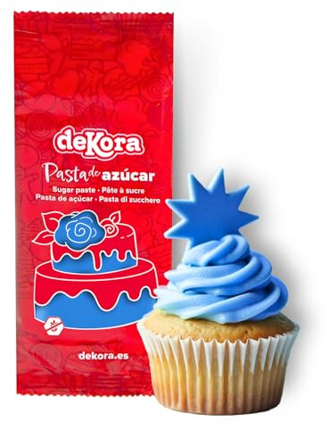 dekora - Pasta de Azúcar Fondant Azul 150g - Pasta para Tartas y Repostería - Sin Gluten ni Lactosa - Sabor Vainilla - Suave, Flexible y Fácil de Moldear para Decoraciones Creativas
