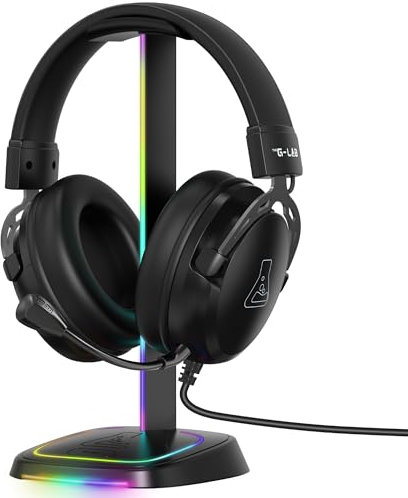 The G-Lab K-Stand Néon RGB HUB – Support Casque Gamer avec Éclairage LED - Porte Casque Rétroéclairé, Bouton on/Off, Sélection de Couleur et Ports USB-A/USB-C - Cadeau Gaming Idéal