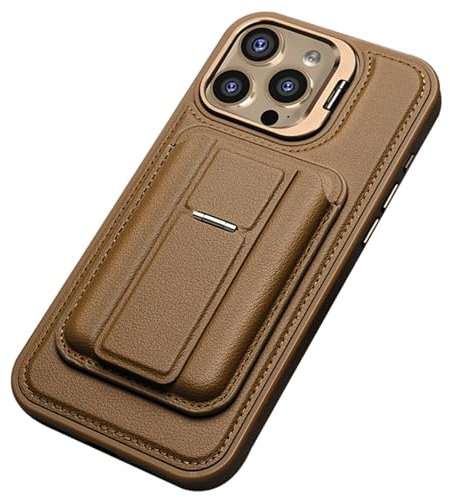 LUOTANL Magnetica Custodia per iPhone 16 PRO Max/16 Pro/16 Plus/16, Pelle Slot Schede con Staffa Invisibile Cover Staccabile Caso per Telefono Protezione,Ottone,16 Plus