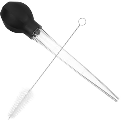 ULTECHNOVO Turkey Baster Oil Suction Pump Bulb Dropper and BBQ Basting Brush, Black Silicone Head Liquid Transfer Tool for Cooking and Baking, Includes Cleaning Brush for Kitchen Use