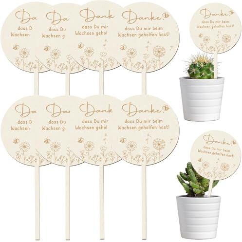 CUVZORA 8 Stück Holz Blumenstecker, Danke Dass Du Mir Beim Wachsen Geholfen Hast, Pflanzenetiketten aus Holz mit Danke Gravur, Abschiedsgeschenk Kindergarten, Blumentopf und Garten Dekoration