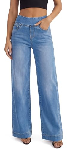 UCOOLYN Vaqueros Elásticos Mujer,Pantalón Vaquero Ancho Tiro Alto Pierna Ancha Holgada Sweatpants Jeans Women Wide Leg,Azul Medio