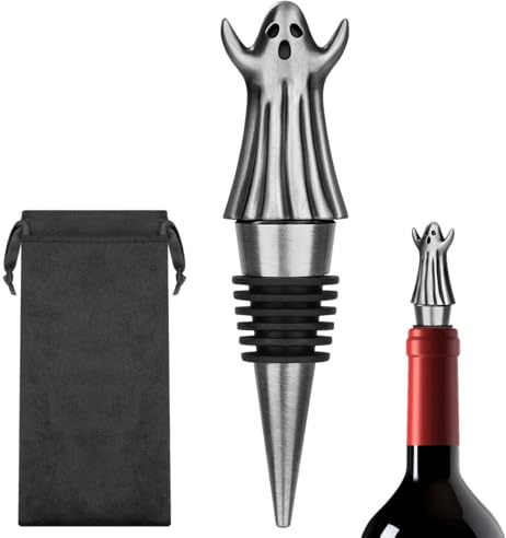 MR.BARWARE Ghost Bottle Stopper, Quirky Gift for Men Women, Silver Ghost-Shaped Bar Accessory with Gift Bag, Ideal for Halloween, Birthday Fathers Day Christmas Pub Nights