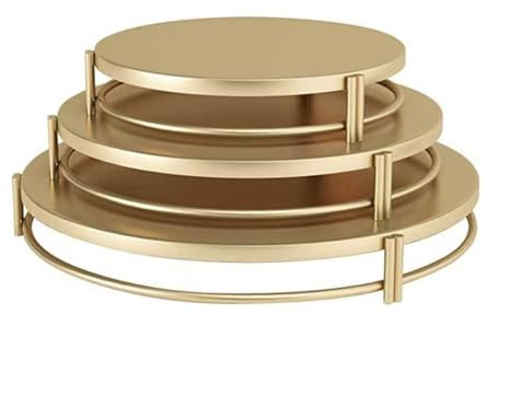Yumzxin 3-Pack Round Gold Cake Stand Set - 12, 10, 8 Inch Metal Dessert Display Stands for Wedding, Birthday Party, Celebration Serving