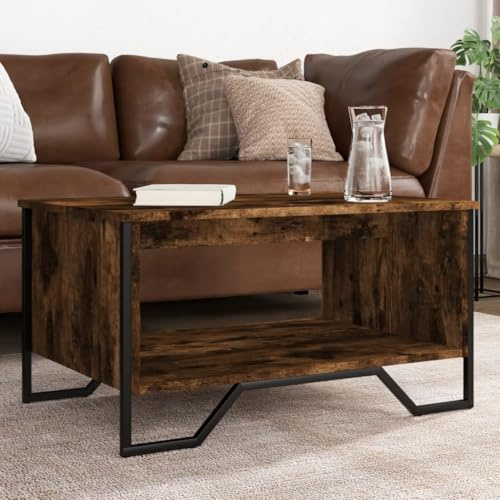 RMIHSJG Mesa de Centro Madera contrachapada Roble Ahumado Mesa de Centro con Almacenamiento, Mueble Auxiliar Estable para Salón 75x51x40 cm