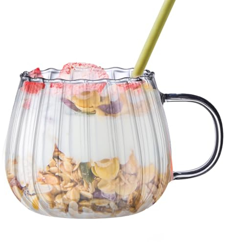 Tasses Pumpkin En Verre Transparentes - Tasses À Thé 400 Ml À Rayures Verticales Classiques, Style Vintage, Élégantes Et Résistantes À La Chaleur, Pour Thé Au Lait, Latte, Pour Maison Et Le Bureau