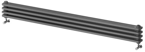 Go Bathrooms Traditional 3 Column Radiator 1800x200mm Grey | Cast iron style horizontal triple column radiator for central heating. Modern matte anthracite grey finish.