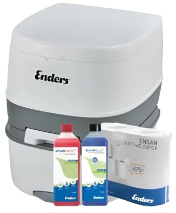 Enders Campingtoilette Supreme small+ Set, komfortable Höhe, Transportrolle & Klopapierhalter, inkl. 1L Blue+ + Rinse+ + 4 Rol. WC-Papier, biologisch abbaubar, Camping WC & Chemietoilette für Camping