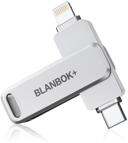 BLANBOK+ MFi Certified 256GB iPhone Photo Stick, USB Flash Drive for Photo/Video Backup, High-Speed Thumb Drive Compatible for iPhone/iPad/Android/PC (Silver)