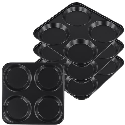 ZOENHOU 4 Pcs Yorkshire Pudding Tray, 4 Cup Non-Stick Carbon Steel Baking Tin for Muffins, Cupcakes, Bread, Pastries, 23.5x23.5x1.7cm Black