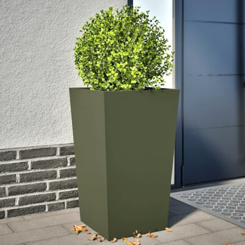 SKTQYQO Jardineras de jardín 2 unidades de acero verde oliva 45 x 45 x 75 cm para plantas flores decoración exterior, macetas elevadas para protección, material duradero y resistente a la oxidación