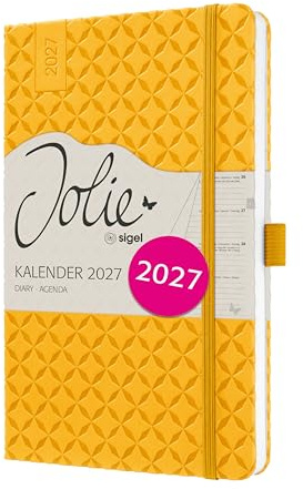 SIGEL Jolie Wochenkalender 2027 A5 gelb Hardcover Terminplaner | 7J117, Mit Gummiband, Stiftschlaufe, Einstecktasche, 174 Seiten, vegan, Buchkalender, Taschenkalender