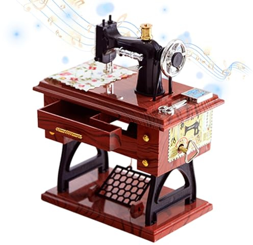 Miniatur Nähmaschine Musikbox Mit Handkurbel - Vintage Aufziehbare Spieldose | Deko Für Schreibtisch | Für Hochzeitsfeier Zuhause Zusammenkunft Büro Schreibtisch Werkstatt Studio Wohnzimmer