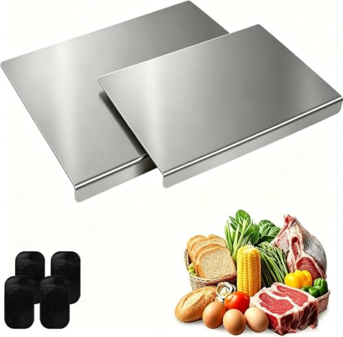 2 Pcs Stainless Steel Chopping Board Cutting Boards for Kitchen, 2 Sizes | Baking Board Cutting Boards with Counter Lip Heavy Duty Cutting Board for Meat Vegetables Baking Pastry with 4 Anti-slip Pads
