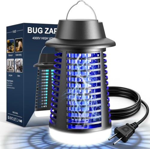 Lampe Anti Moustique, Technologie de Choc Électrique 4250V Haute Tension Anti Moustique avec IPX4, Protection avec 20W UV et LED Éclairage pour Une Action Anti Moucherons Intérieur/Extérieur