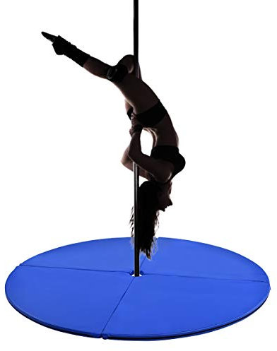 COSTWAY Stangentanz Schutzmatte φ150 cm, Pole Dance Matte faltbar, Crashmatte 5 cm Stärke, Fitnessmatte rund für Fitnessstudio Zuhause (Blau)