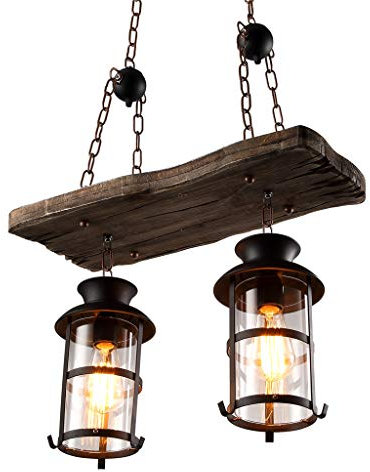 Retro Pendelleuchte Holz Vintage Kronleuchter E27*2 Lichter Metall Industrielle Loft Bar Hängeleuchte Kreativ Persönlichkeit Höhenverstellbar Kronleuchter für Wohnzimmer Restaurant Café Dekoration