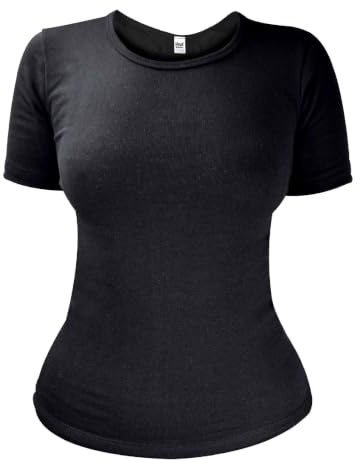 HEAT HOLDERS - Ladies Winter Warm Cotton Thermal Underwear Short Sleeve T Shirt Vest (16-18, Black)