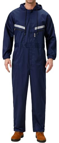 Yukirtiq Herren Arbeitsoverall Reflektierende Overalls Arbeitsanzug Handwerker Anzug Arbeitsoverall Arbeitskombi, Navy Blau, XS
