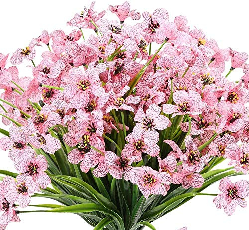 Ruiuzioong Künstliche Blumen, 6 Stück Kunstblumen Violett Pink UV-beständige Pflanzen Sträucher für Zuhause Garten Braut Hochzeit Party Dekoration Innen und Außen