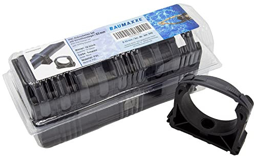 PVC-Rohrschellen Set I 63 mm I Kunststoff I 10 Stück I Pool-Zubehör I Rohrklemme mit Verschlussbügel I Rohrhalter I für PVC-Rohr mit Ø 63 mm geeignet I bm049