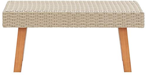 Tidyard Garten Couchtisch Gartentisch Beistelltisch Teetisch Balkontisch Kaffeetisch Gartenmöbel Tisch Rattantisch Sofatisch Sideboard Poly Rattan Beige 70x50x33cm,Eukalyptus mit Teakholzoptik