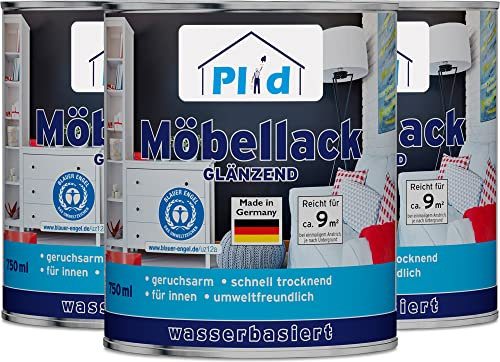 Plid® Möbellack glänzend 2,25L Weiß - Holzfarbe außen & innen für Spielzeug- Holzlack Außen wetterfest - Holzschutzfarbe Aussen & Innen - Wetterschutzfarbe Holz - Farbe für Holz