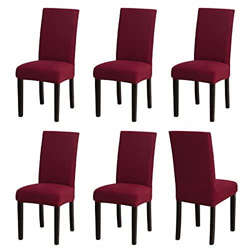 Sufdari Stuhlhussen 6er Set Rot, Stretch Esszimmer Stuhlbezug für Esszimmerstühle, Abnehmbarer Waschbarer Spandex Stuhlüberzug für Küchenstühle,Hotel, Bankett(Rot, 6 Stück)