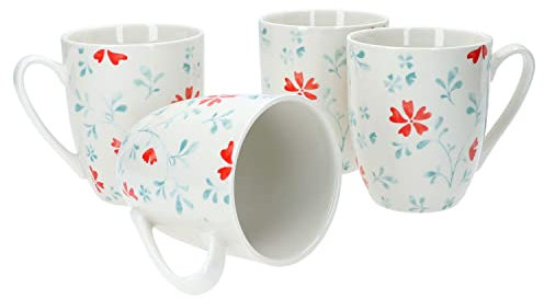 Ritzenhoff & Breker Julia Blume türkis 4er Set Kaffeebecher mit Henkel I 250 ml I 4 Personen I Porzellan-Tassen für Heißgetränke wie Tee, Kakao, Kaffee & Co. I Blüten-Dekor in rot-türkis I floral