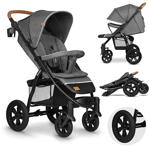 LIONELO Annet Tour Kinderwagen bis 22 kg, verstellbarer Griff, zusammenklappbar, verstellbare Rückenlehne bis zur Liegeposition, wartungsfreie Räder, XXL-Verdeck, 5-Punkt-Gurt, Einkaufskorb