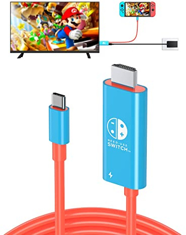 JINGDU Ultraportátil USB Tipo C a HDMI TV Cable Adaptador para Switch/OLED only,Cable de conversión HDMI 4K de 2m,Admite TV/cubierta de vapor/ordenador portátil/PC, Rojo y Azul